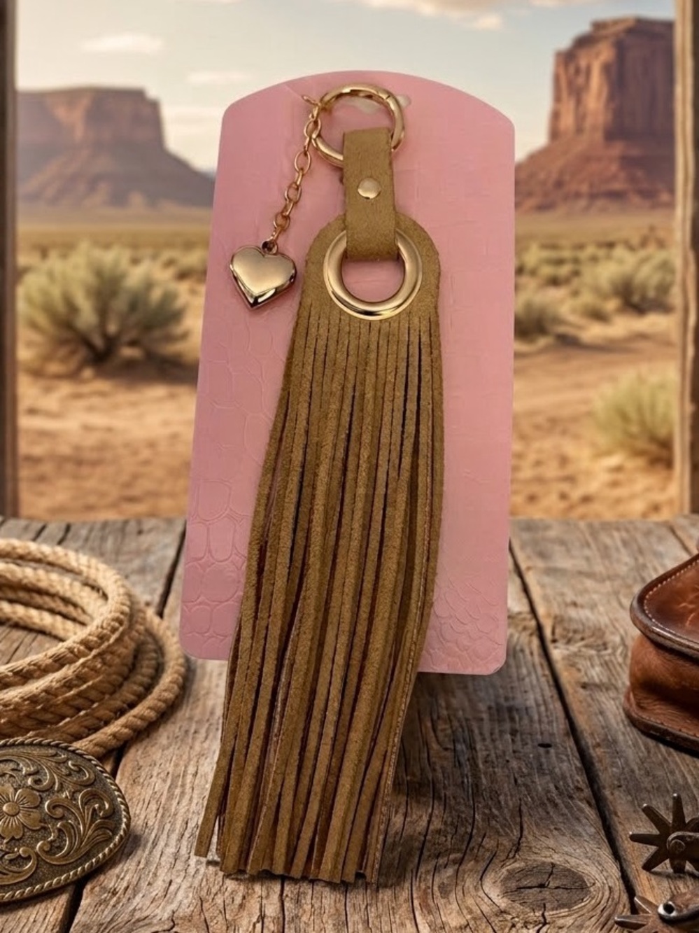 Western Fringe Tassel Keychain with Heart Charm NWT